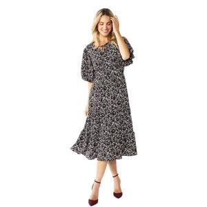 Draper James RSVP Tiered Midi Dress Elbow Sleeve Black Floral XXL Cottagecore
